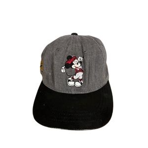Vintage Mickey Mouse & Pluto Golf Hat Leather Bill & Strap Walt Disney World Cap